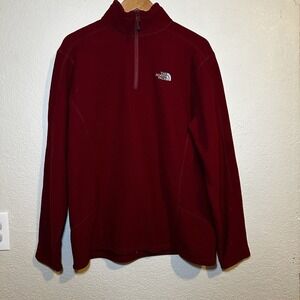 The North Face Men's Large Quarter Zip Pullover Red Textured Fleece Outdoor Hike